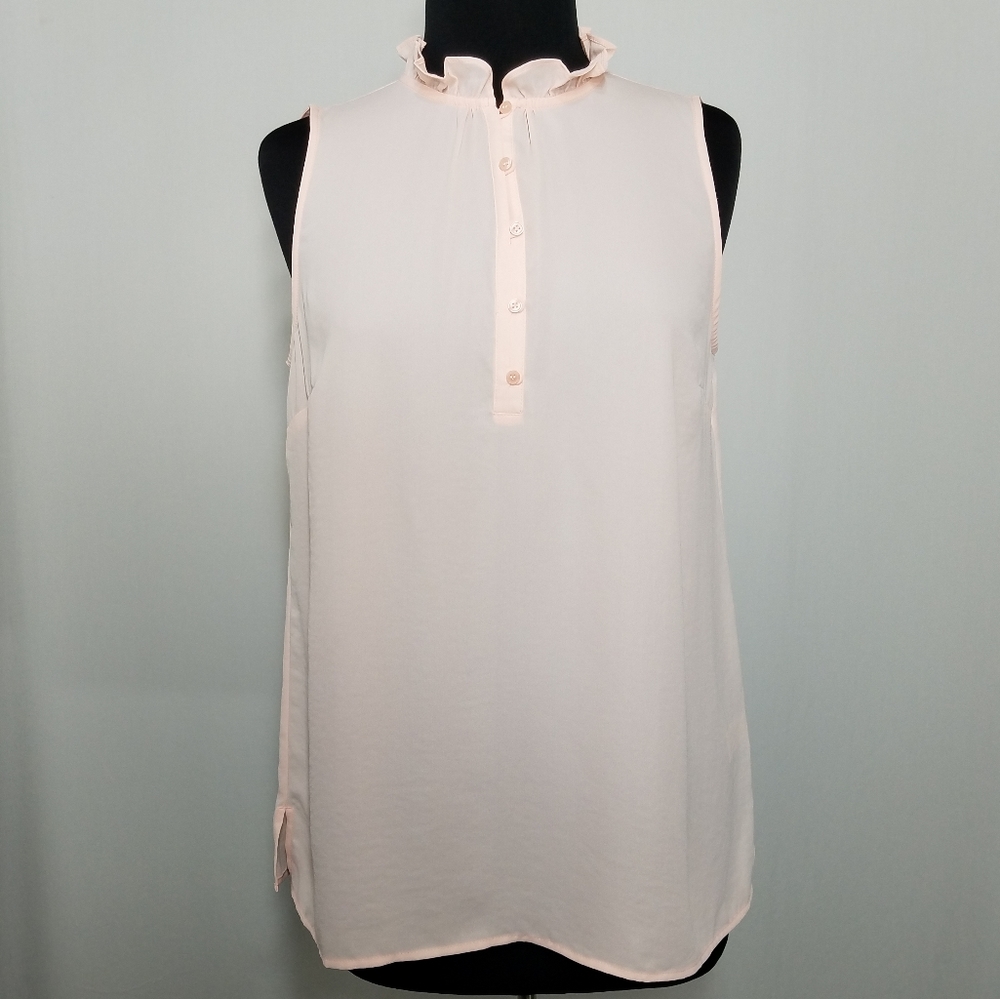 ✔ Talbots Ruffle Collar Partial Button Tank Blouse - Picture 1 of 7